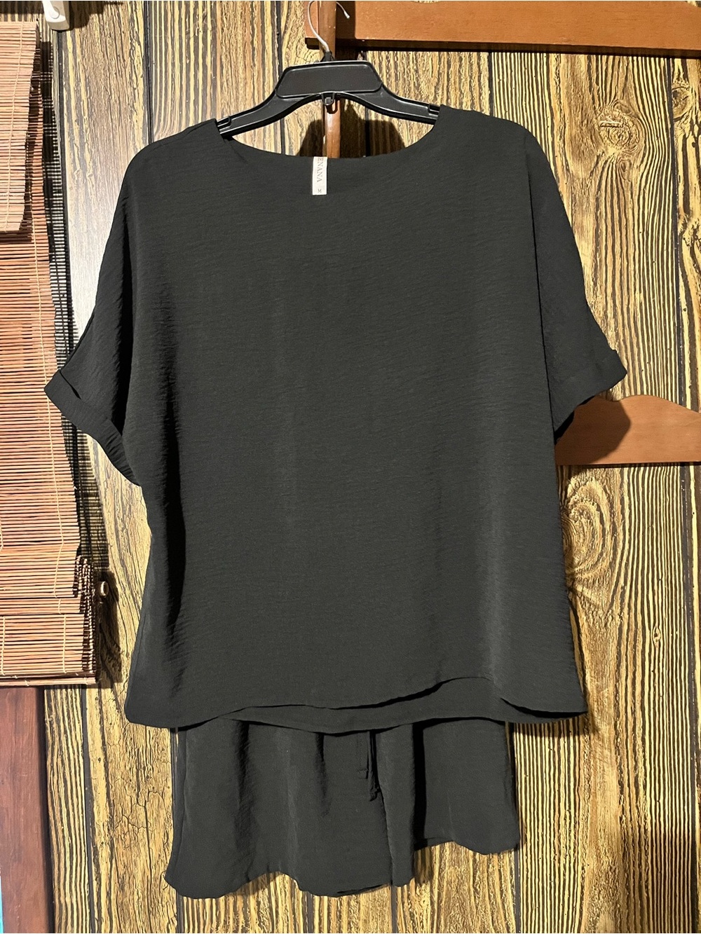 Black Women's Short Sleeve Layered Blouse and shorts set
